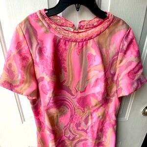 Carraige trade vintage 50s Pink and Tan Swirl Pattern Dress size small